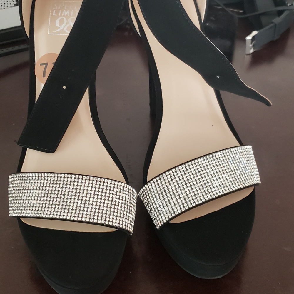 Black velvet diamond toe platforms